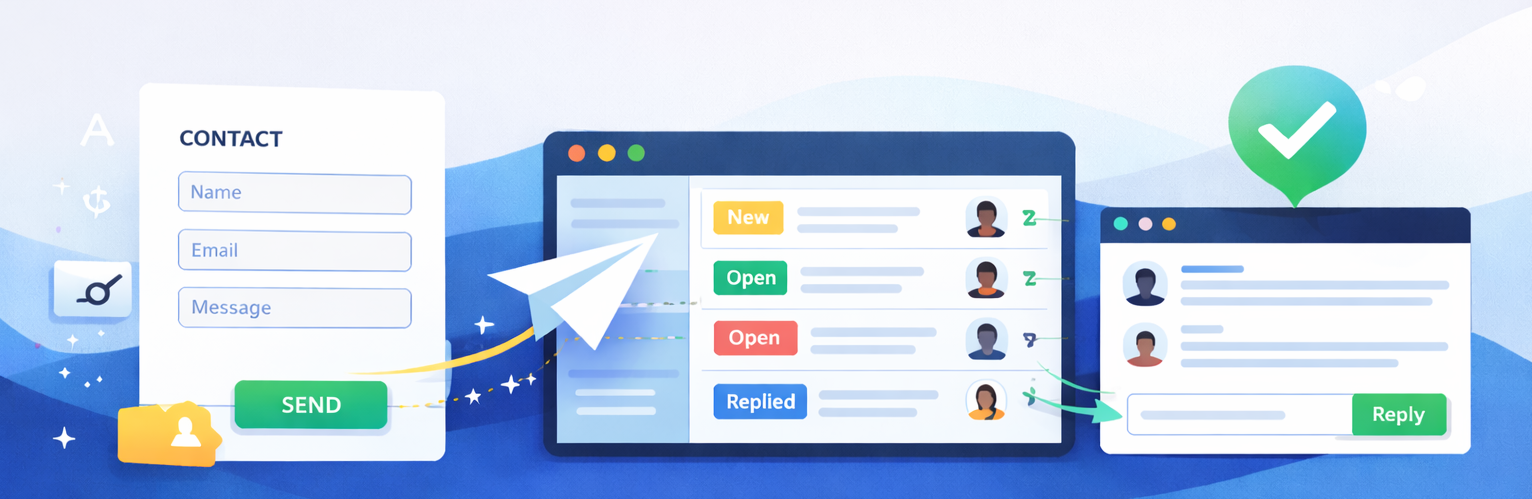 Inquiry inbox flow: contact page to inbox threads