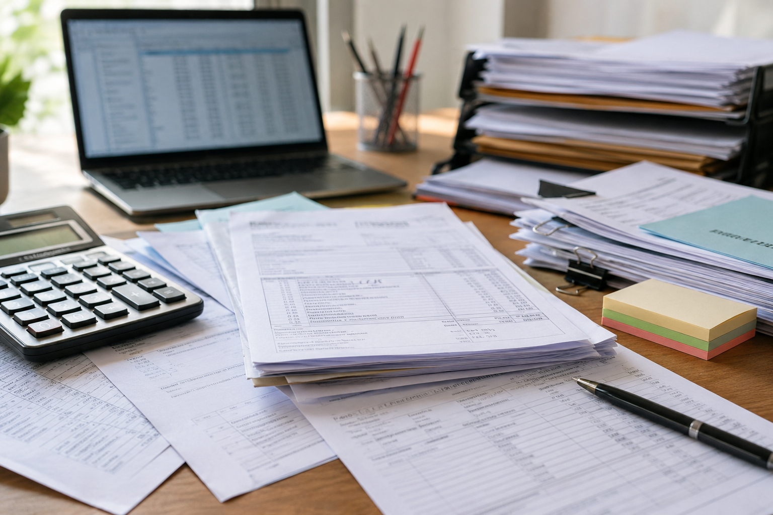 Supplier bill and purchase order documents on business desk